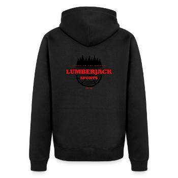 lumberjack sport logo wald - Unisex Premium Bio Zip Hoodie - Schwarz - Hinten - Nico (187cm)