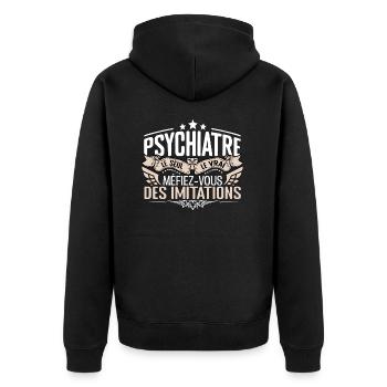 Psychiatre le seul Psychiatre le vrai Psychiatre - Veste à capuche bio Premium Unisexe - noir - Dos - Nico (187cm)