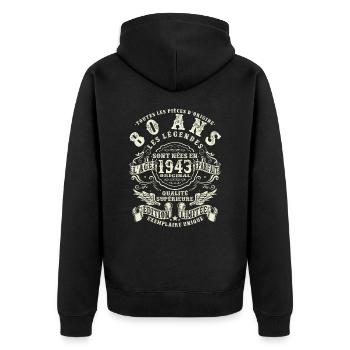 80 ans - anniversaire 1943 - Veste à capuche bio Premium Unisexe - noir - Dos - Nico (187cm)