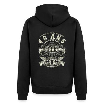 40 ans - anniversaire 1983 - Veste à capuche bio Premium Unisexe - noir - Dos - Nico (187cm)