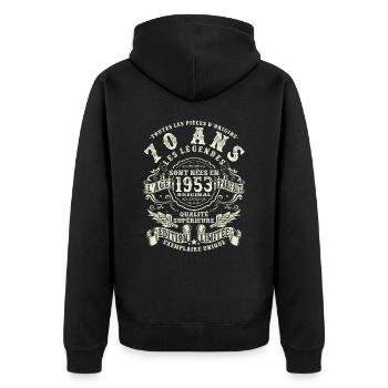 70 ans - anniversaire 1953 - Veste à capuche bio Premium Unisexe - noir - Dos - Nico (187cm)
