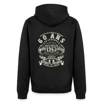 60 ans - anniversaire 1963 - Veste à capuche bio Premium Unisexe - noir - Dos - Nico (187cm)
