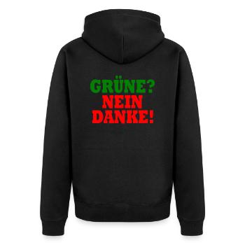 grüne nein danke - Unisex Premium Bio Zip Hoodie - Schwarz - Hinten - Nico (187cm)
