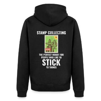 Stamp Collecting Collector Philatelist - Unisex Premium Organic Zip Hoodie - black - Back - Nico (187cm)