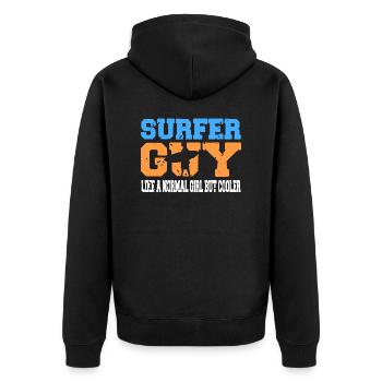 Surfer Guy Like A Normal Guy But Cooler Present - Unisex Premium Bio Zip Hoodie - Schwarz - Hinten - Nico (187cm)