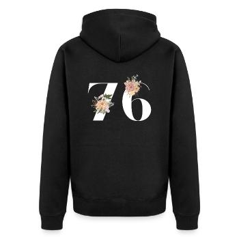 76-jähriges Jubiläum in voller Blüte (Geschenk von 76 Jahren) - Unisex Premium Bio Zip Hoodie - Schwarz - Hinten - Nico (187cm)