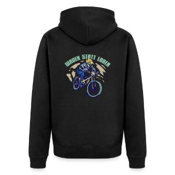 Waden statt laden - Mountainbiker Mountainbike - Unisex Premium Bio Zip Hoodie - Schwarz - Hinten - Nico (187cm)