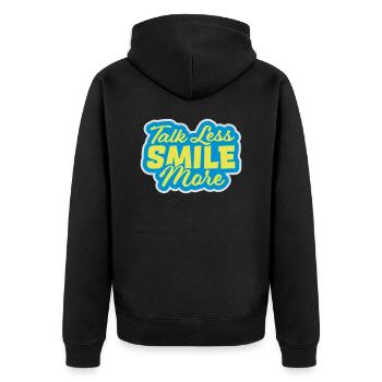 talk less smile more - Unisex Premium Bio Zip Hoodie - Schwarz - Hinten - Nico (187cm)