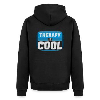 therapy is cool Quote - Unisex Premium Organic Zip Hoodie - black - Back - Nico (187cm)