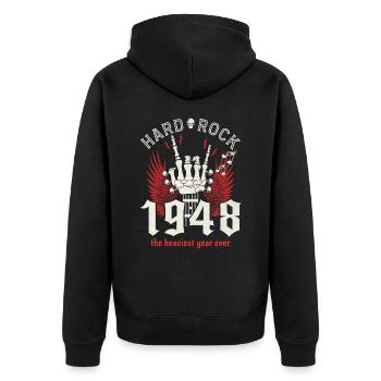 Born in 1948 Musician Party 75 Years Anniversary - Unisex Premium Organic Zip Hoodie - black - Back - Nico (187cm)