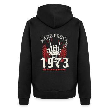 Jahrgang 1973 Musikerfest 50-jähriges Jubiläum - Unisex Premium Bio Zip Hoodie - Schwarz - Hinten - Nico (187cm)