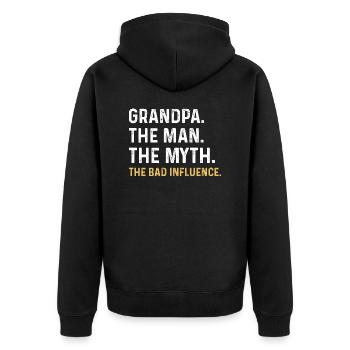Grandpa The Man The Myth The Bad Influence T Shirt - Unisex Premium Organic Zip Hoodie - black - Back - Nico (187cm)