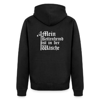 Kettenhemd ist in der Wäsche Hema Buhurt Hema - Unisex Premium Bio Zip Hoodie - Schwarz - Hinten - Nico (187cm)