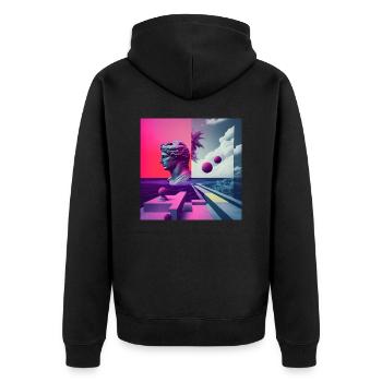 Ein Vaporwave Fusion von Moderne und der Antike - Unisex Premium Bio Zip Hoodie - Schwarz - Hinten - Nico (187cm)