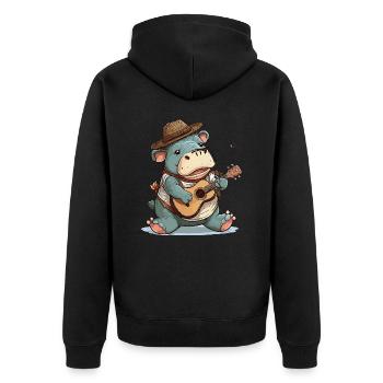 Nilpferd-Banjospieler - Unisex Premium Bio Zip Hoodie - Schwarz - Hinten - Nico (187cm)