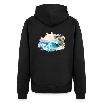 Wave, Île tropicale, Sea Beach Palm Trees Vacances - Veste à capuche bio Premium Unisexe - noir - Dos - Nico (187cm)