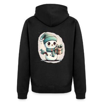 Festive Delight: Cartoon Snowman with a Gift - Unisex Premium Organic Zip Hoodie - black - Back - Nico (187cm)