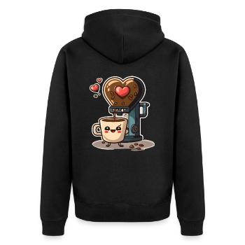 L’amour du café : un dessin animé fantaisiste - Veste à capuche bio Premium Unisexe - noir - Dos - Nico (187cm)