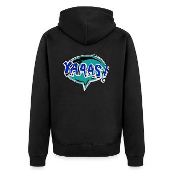 Yaaas Comic Style - Unisex Premium Bio Zip Hoodie - Schwarz - Hinten - Nico (187cm)