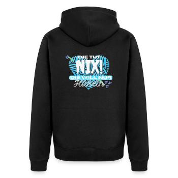 Die Tut Nix Die Will Nur Häkeln Blau Herz Herzen - Unisex Premium Bio Zip Hoodie - Schwarz - Hinten - Nico (187cm)