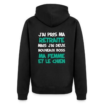 Retraite Homme Et Femme Et Chien Boss Humour - Veste à capuche bio Premium Unisexe - noir - Dos - Nico (187cm)