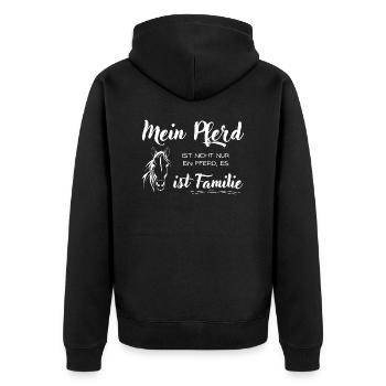 Mein Pferd ist Familie - Unisex Premium Bio Zip Hoodie - Schwarz - Hinten - Nico (187cm)