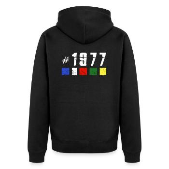 1977 retro geburtstag vintage jubiläum NEW TIBET - Unisex Premium Bio Zip Hoodie - Schwarz - Hinten - Nico (187cm)