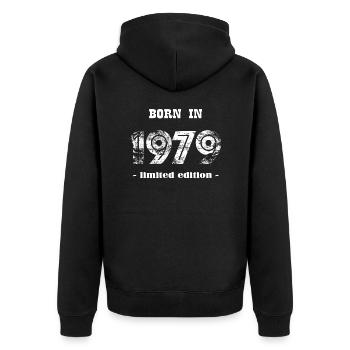 Né en 1979 - édition limitée - Veste à capuche bio Premium Unisexe - noir - Dos - Nico (187cm)