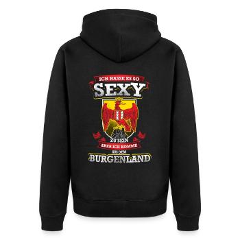 Burgenland Fans Geschenk stolze Heimatliebhaber - Unisex Premium Bio Zip Hoodie - Schwarz - Hinten - Nico (187cm)