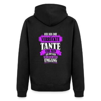 Verrückte Tante Tanten Sprüche - Unisex Premium Bio Zip Hoodie - Schwarz - Hinten - Nico (187cm)