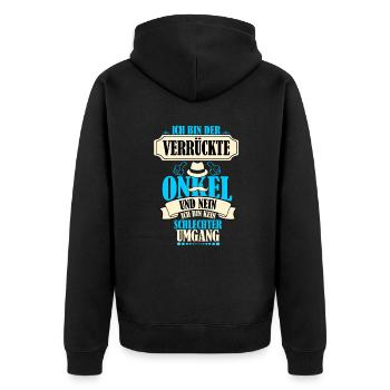 Verrückter Onkel - Onkel Geschenk - Unisex Premium Bio Zip Hoodie - Schwarz - Hinten - Nico (187cm)