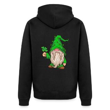 Zwerg hält Kleeblatt - St Patrick's Day - Unisex Premium Bio Zip Hoodie - Schwarz - Hinten - Nico (187cm)