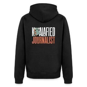Journalist Journalism Koalafied Journalist - Unisex Premium Bio Zip Hoodie - Schwarz - Hinten - Nico (187cm)