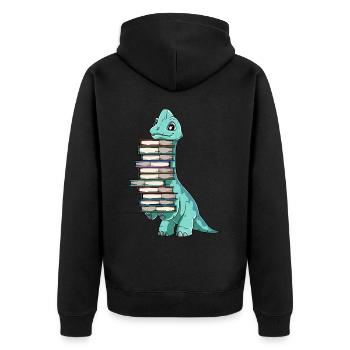 Dinosaurier Bücher Dino Lesen Langhals - Unisex Premium Bio Zip Hoodie - Schwarz - Hinten - Nico (187cm)