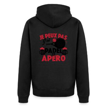 Je peux pas j'ai padel et apéro - Veste à capuche bio Premium Unisexe - noir - Dos - Nico (187cm)