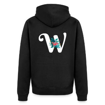 Buchstabe W geblüht - Unisex Premium Bio Zip Hoodie - Schwarz - Hinten - Nico (187cm)