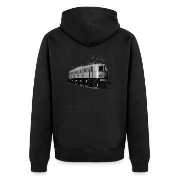 Lokomotive Elektro E18 Deutsche Reichsbahn - Unisex Premium Bio Zip Hoodie - Schwarz - Hinten - Nico (187cm)