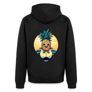 Ananas kawaii au coucher du soleil - Veste à capuche bio Premium Unisexe - noir - Dos - Nico (187cm)