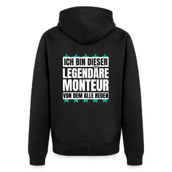 Ich bin dieser legendäre Monteur - Unisex Premium Bio Zip Hoodie - Schwarz - Hinten - Nico (187cm)