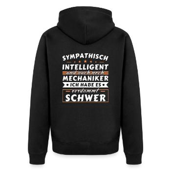 Sympathisch und intelligent - Mechaniker Edition - Unisex Premium Bio Zip Hoodie - Schwarz - Hinten - Nico (187cm)