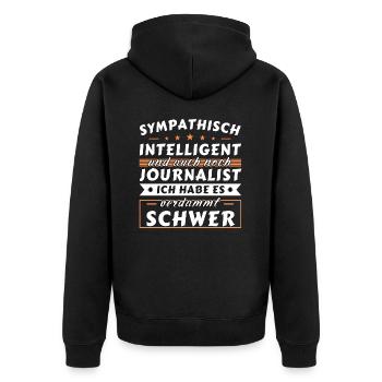 Sympathisch und intelligent - Journalist Edition - Unisex Premium Bio Zip Hoodie - Schwarz - Hinten - Nico (187cm)
