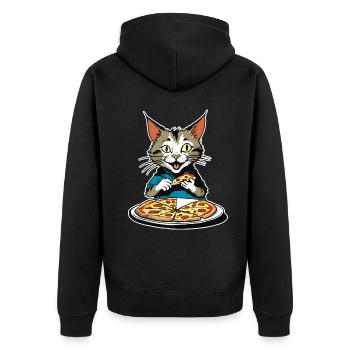 Katze loves Pizza - Unisex Premium Bio Zip Hoodie - Schwarz - Hinten - Nico (187cm)