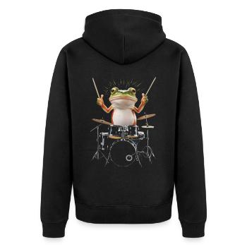 Frosch Schlagzeug - Unisex Premium Bio Zip Hoodie - Schwarz - Hinten - Nico (187cm)
