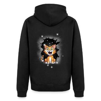Katze Katzen Kätzchen mystisch - Unisex Premium Bio Zip Hoodie - Schwarz - Hinten - Nico (187cm)