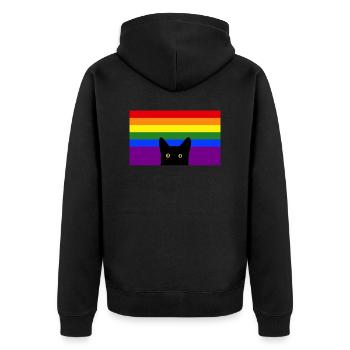 Chat jetant un coup d’œil sur le drapeau arc-en-ciel - Veste à capuche bio Premium Unisexe - noir - Dos - Nico (187cm)