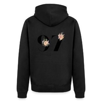 97e anniversaire fleuris (Cadeau de 97 ans) - Veste à capuche bio Premium Unisexe - noir - Dos - Nico (187cm)
