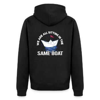 In the same boat - Denglish Sprüche Denglisch - Unisex Premium Bio Zip Hoodie - Schwarz - Hinten - Nico (187cm)