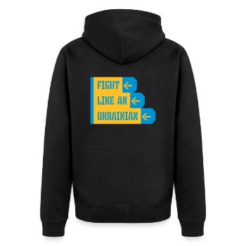 fight like ukrainians Zitat - Unisex Premium Bio Zip Hoodie - Schwarz - Hinten - Nico (187cm)