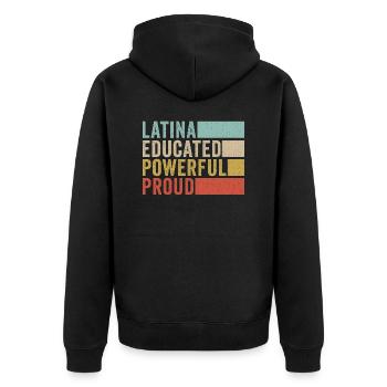Latina gebildet Mächtig Stolz - Unisex Premium Bio Zip Hoodie - Schwarz - Hinten - Nico (187cm)