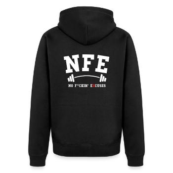 NFE (No F*ckin ́ Excuses) - Faites votre entraînement - Veste à capuche bio Premium Unisexe - noir - Dos - Nico (187cm)
